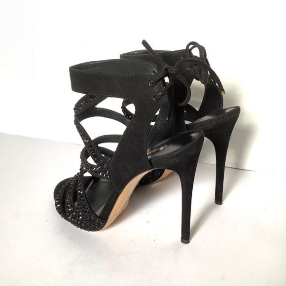 CASADEI Black Suede Crystal Embellishments Sandals Size 7 Very Good ConditIon - Picture 9 of 15